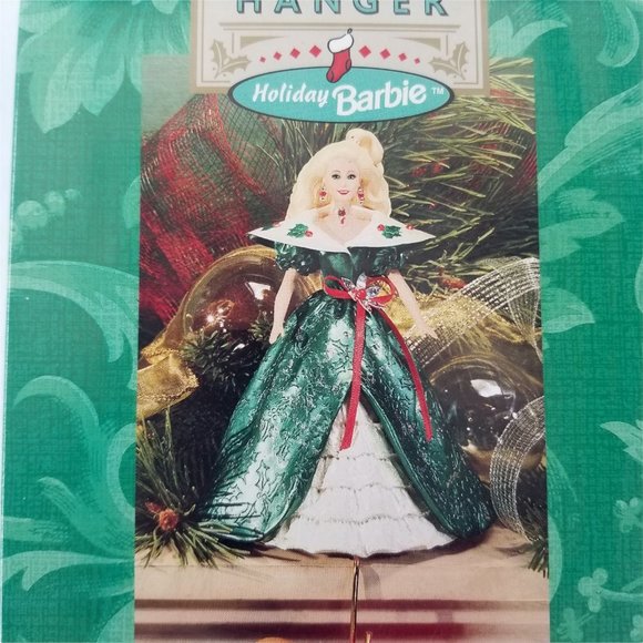 1996 Holiday Barbie Hallmark Stocking Hanger Christmas Green Glitter Vintage - Picture 2 of 10